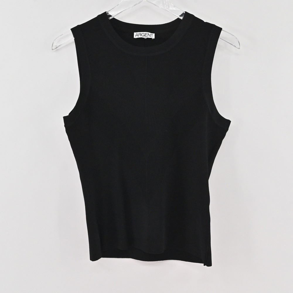 Argent Sleeveless Knit Tank Top Womens Size M Black Ribbed Shell Business Casual